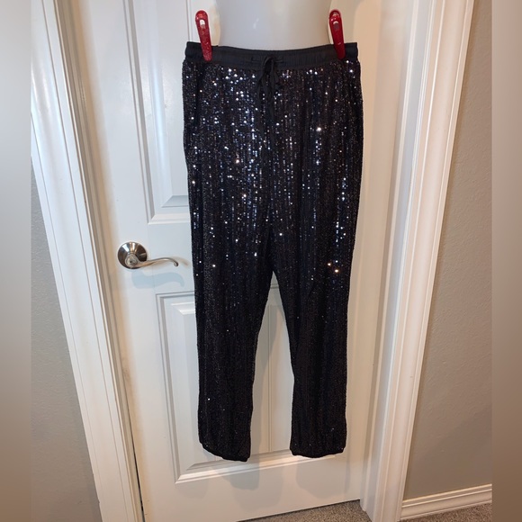 City Chic Plus Black Fully Sequin Joggers NWT - Picture 1 of 5